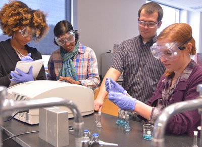 Worcester State University green chemistry students in laboratory