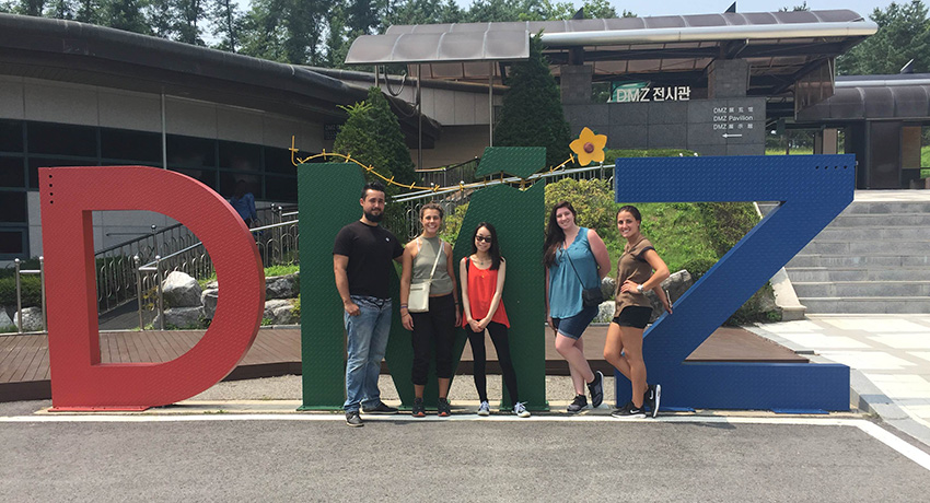 Worcester State University criminal justice students at the South Korea side of the DMZ
