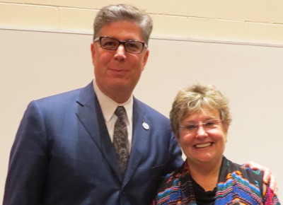 Worcester State University President Barry Maloney with poet Jeanne Julian