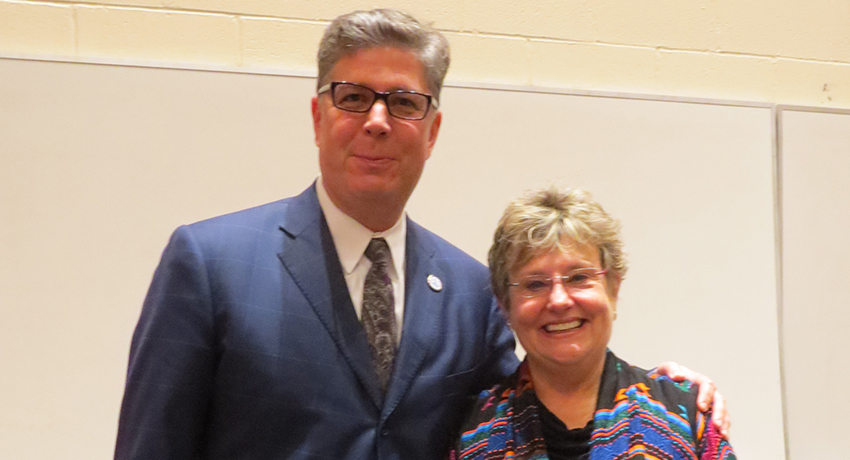 Worcester State University President Barry Maloney with poet Jeanne Julian