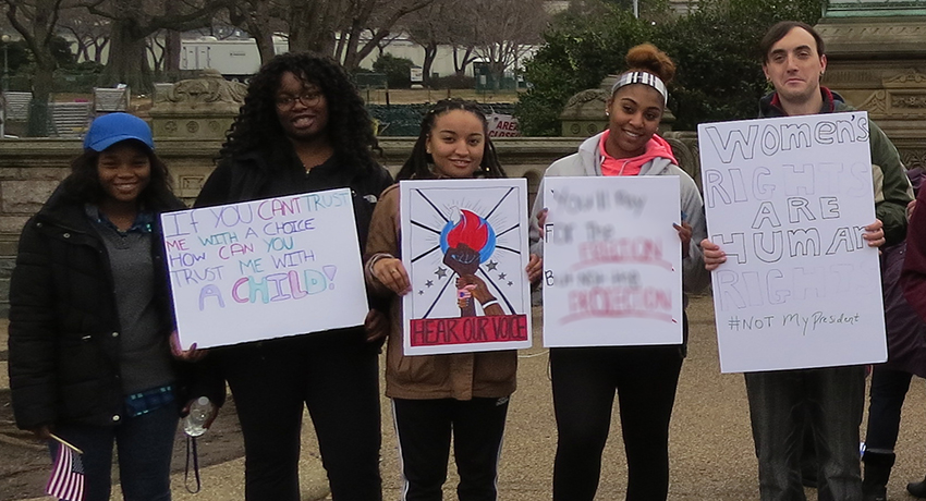 Several Worcester State University students at the Women's March on Washington