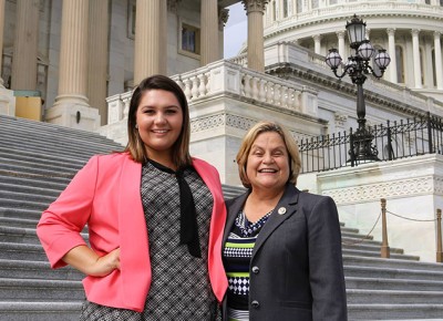 Worcester State University student Alexandria Murphy stands with Congresswoman Ileana Ros-Lehtinen on the Capitol steps.