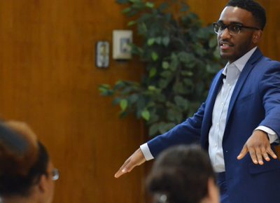 Nyle Fort speaks at Worcester State University