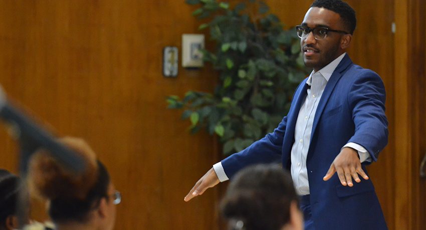 Nyle Fort speaks at Worcester State University