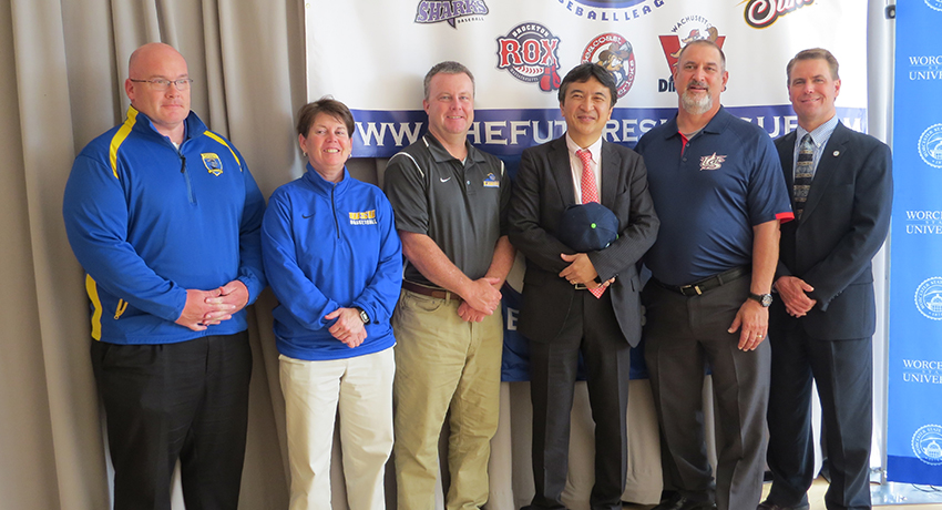 Worcester State University Athletics officials with deputy consul general of Japan