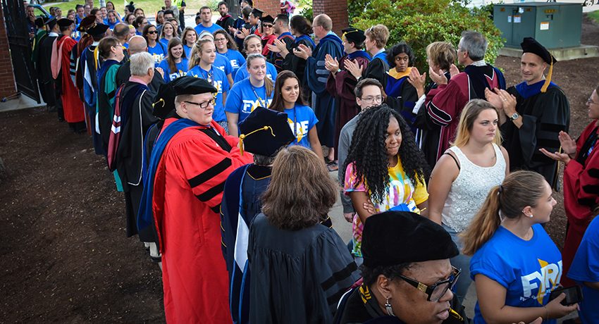 New Worcester State University students process to the Academic Convocation ceremony.
