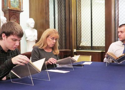 Worcester State history students in reading room of American Antiquarian Society