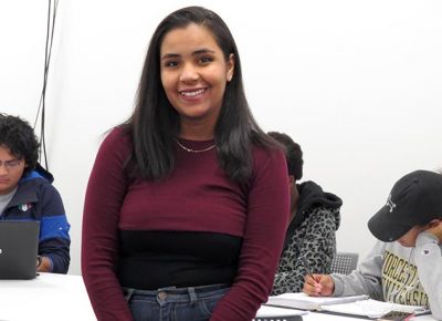 Worcester State student Vanessa Laracuente in the Third World Alliance study lounge