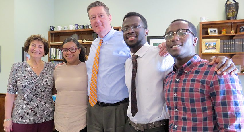 Worcester State students who presented study results to the city manager